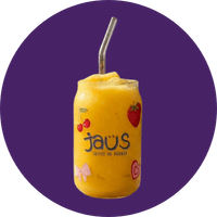 Frappé de mango JAÜS con fondo morado